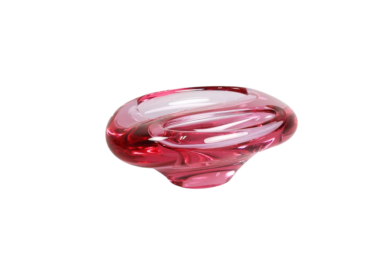 Vintage Czech Glass Bowl in Pink. With two openings. Sculptural Vintage Glass Piece