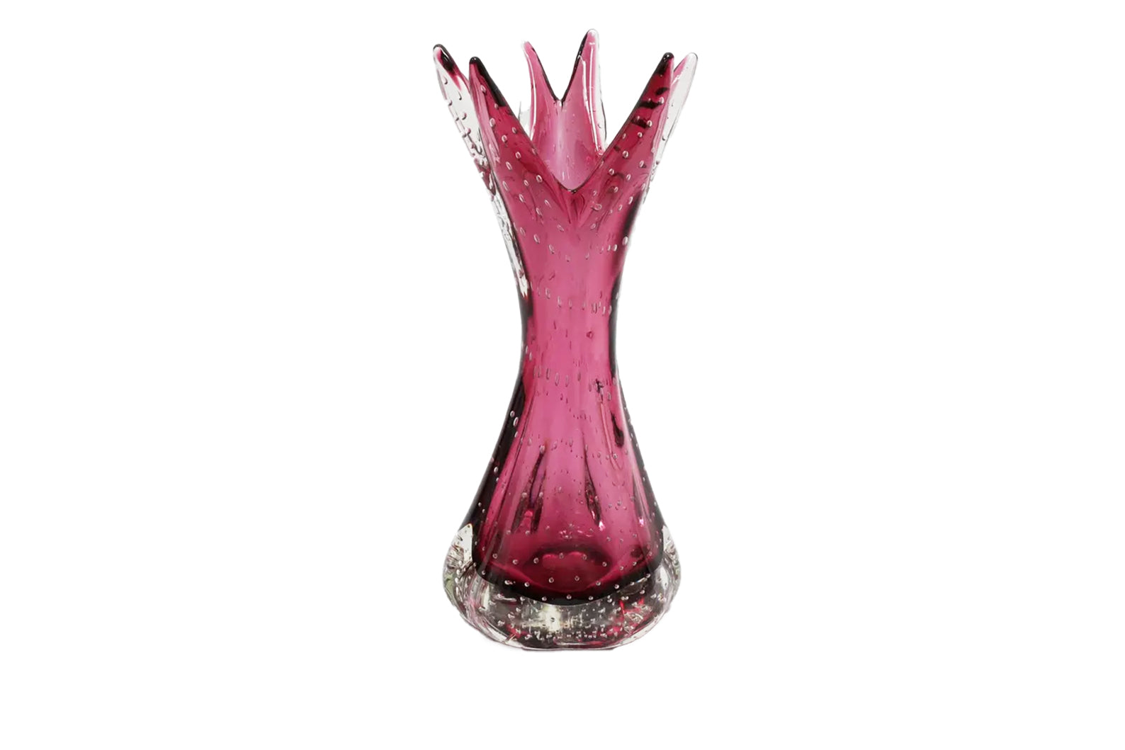 Pink Vintage Murano Sommerso Glass Vase with Bullicante. Flower-like vintage vase